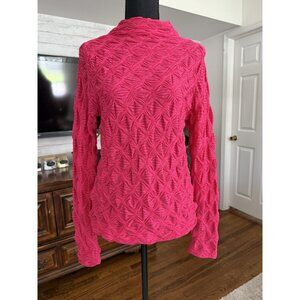 Maeve Hot Pink Long-Sleeve Scrunch Textured Semi Sheer Blouse Womens Size L